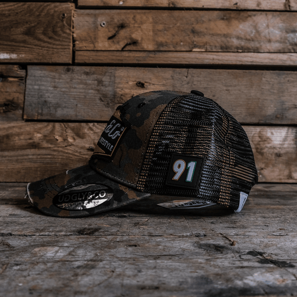 Green Camo Diamond Trucker Hat