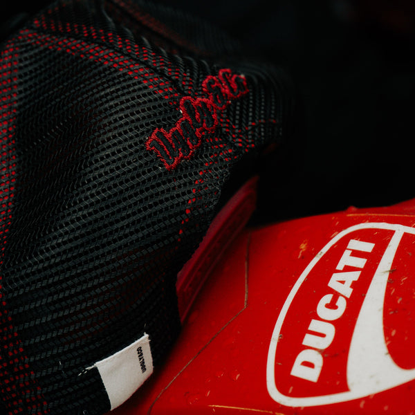 Black & Red Flat Track Trucker Hat