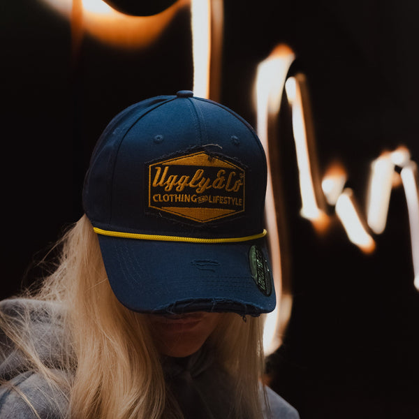 Navy Blue & Yellow Rope Diamond Baseball Cap